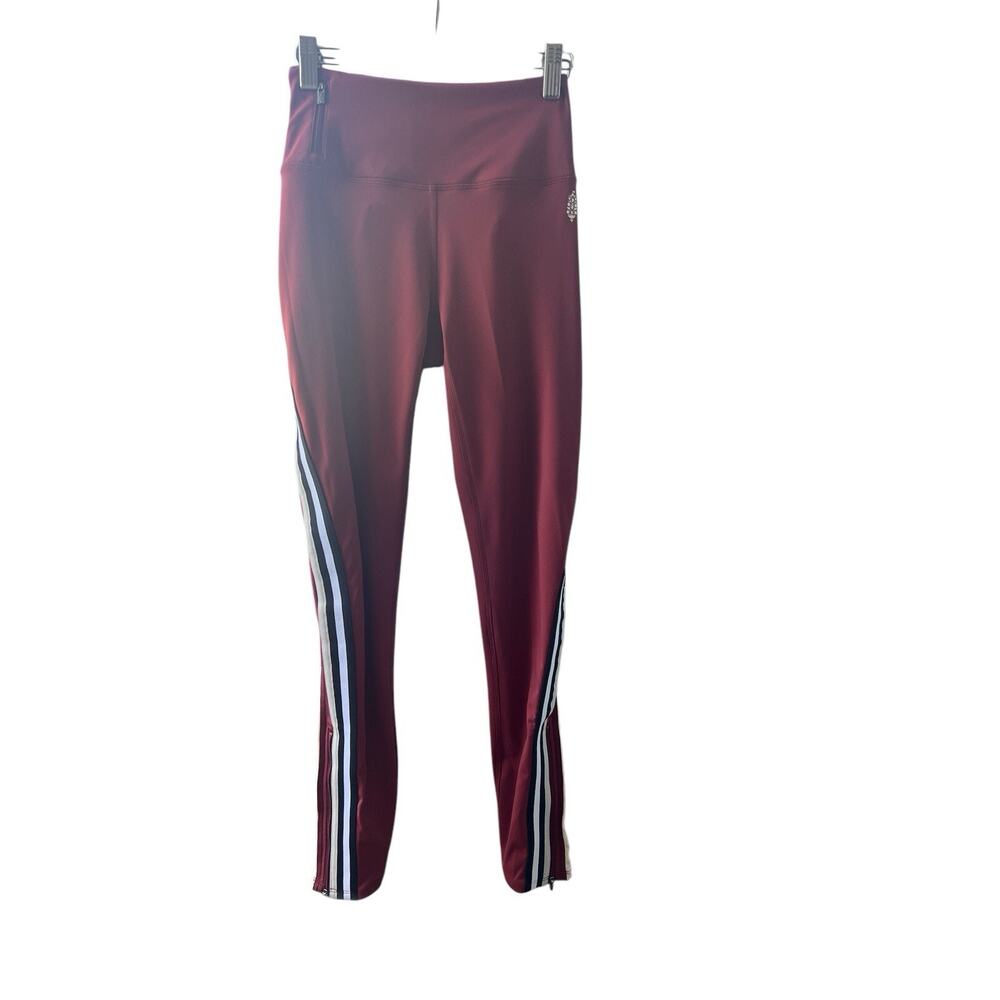 ANTHROPOLOGY Maroon Athletic Leggings with Side Stripes – Size XS